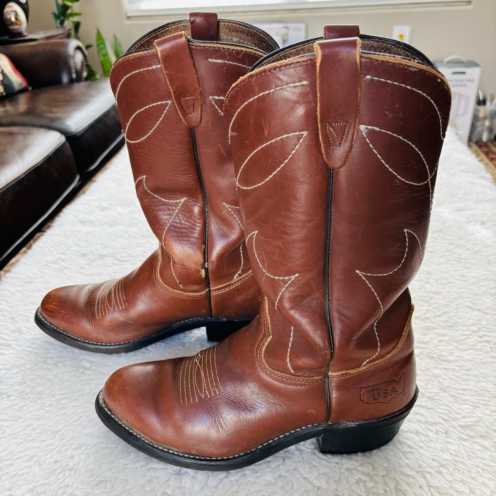 Vintage Brown Genuine Leather Western Cowboys Boots size 8.5 D